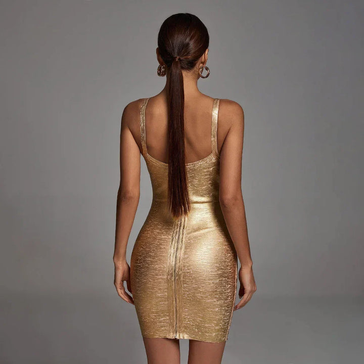 Vicky | V-Ausschnitt Minikleid in Gold