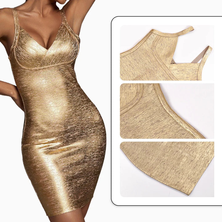 Vicky | V-Ausschnitt Minikleid in Gold