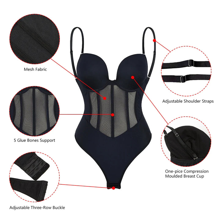 SODIA | DAMES DOORZICHTIGE MESH CORSAG BODYSUIT MET BUIK-EFFECT