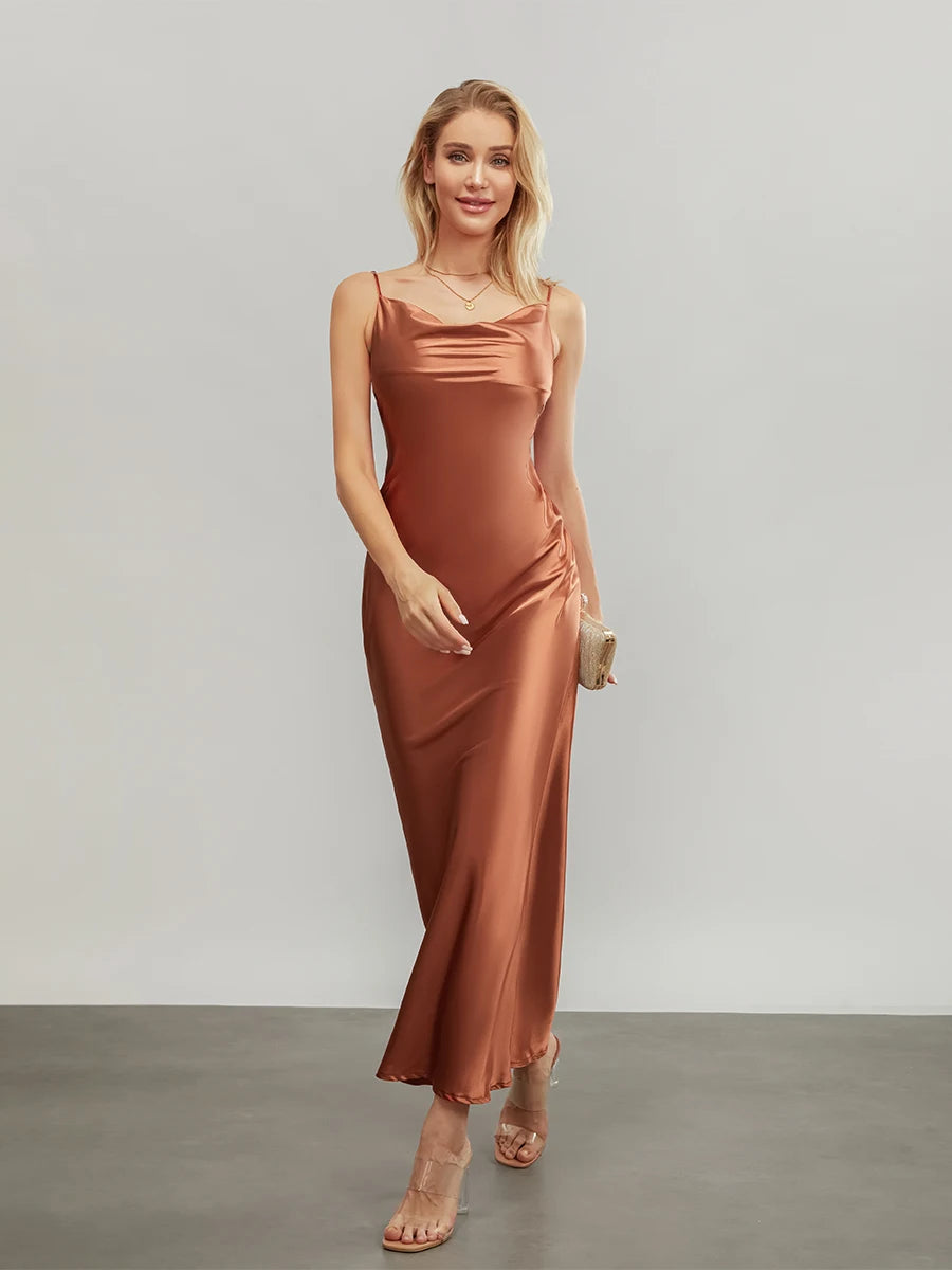 ALEXA | Elegantes Satin-Spaghetti-Träger-Kleid