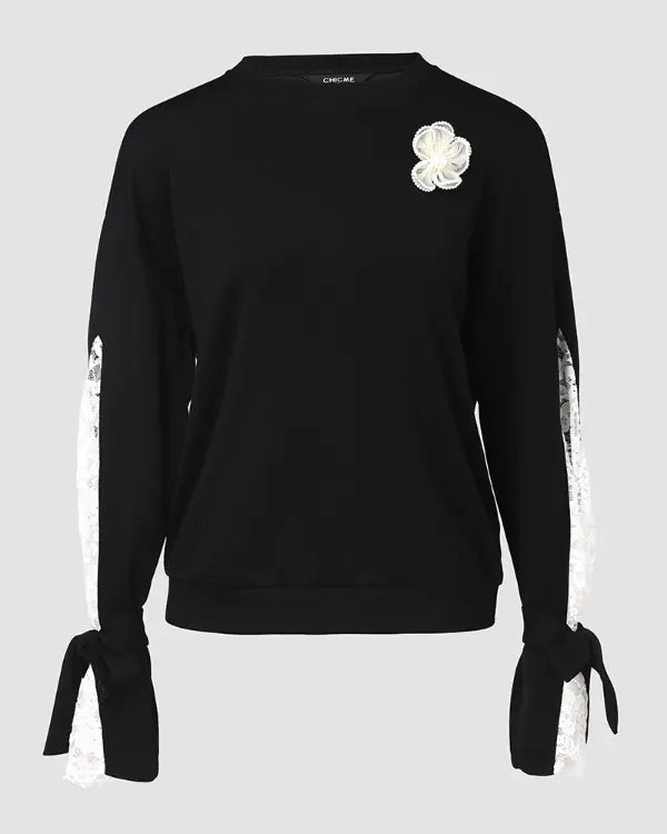 LAURA | Colorblock Blumenmuster Gebundenes Langarm-Sweatshirt